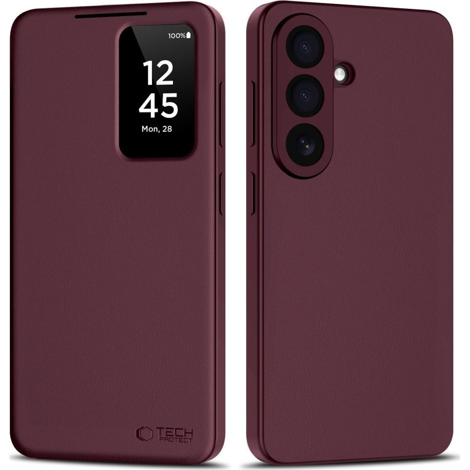 Handyhülle mit Klappe für Galaxy S26 Plus, Tech-Protect Smart Wallet, mattes Rotwein