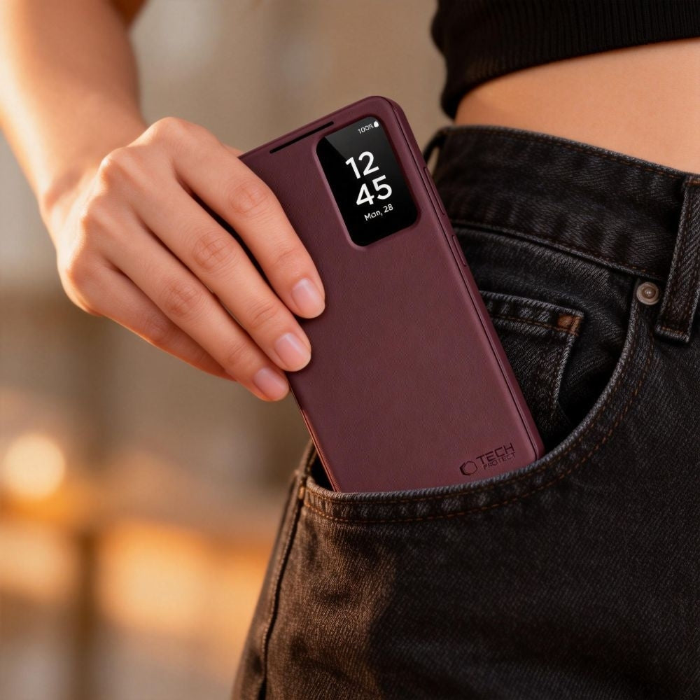Handyhülle mit Klappe für Galaxy S26 Plus, Tech-Protect Smart Wallet, mattes Rotwein
