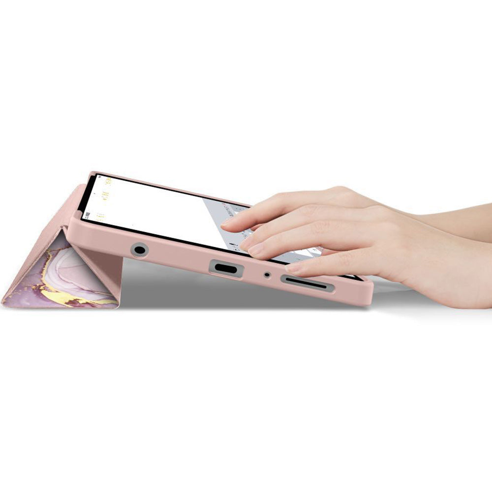 Schutzhülle mit Klappe für Galaxy Tab A11 / Tab A9, Tech-Protect SmartCase, Rosa mit Marmormuster