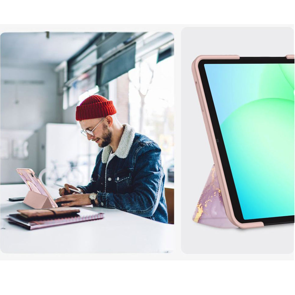 Schutzhülle mit Klappe für Galaxy Tab A11 / Tab A9, Tech-Protect SmartCase, Rosa mit Marmormuster