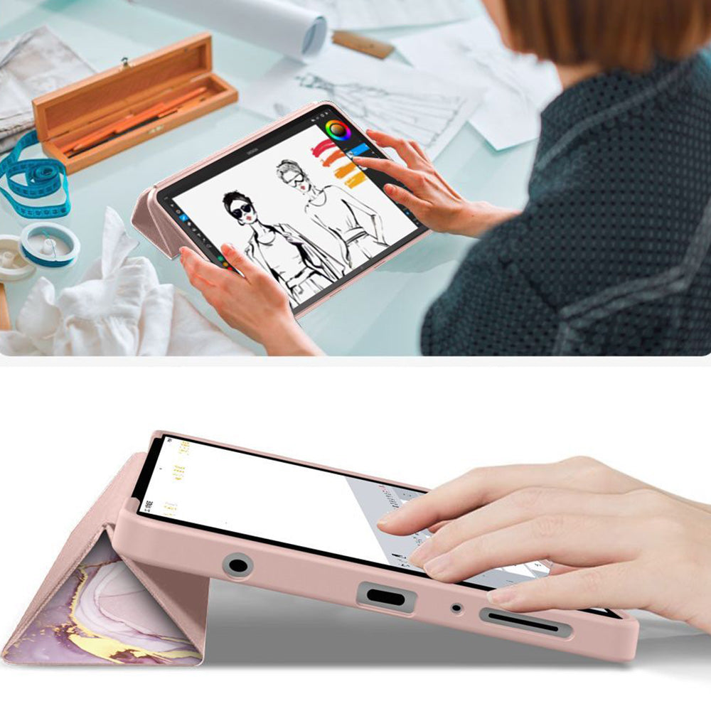 Schutzhülle mit Klappe für Galaxy Tab A11 / Tab A9, Tech-Protect SmartCase, Rosa mit Marmormuster