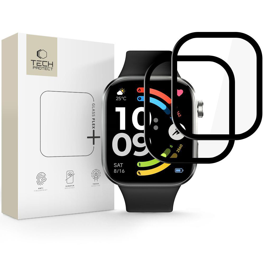 Hybridglas für Xiaomi Redmi Watch 6, 2 Stück, Tech-Protect Hybrid Fit Plus, Transparent mit Schwarzem Rand
