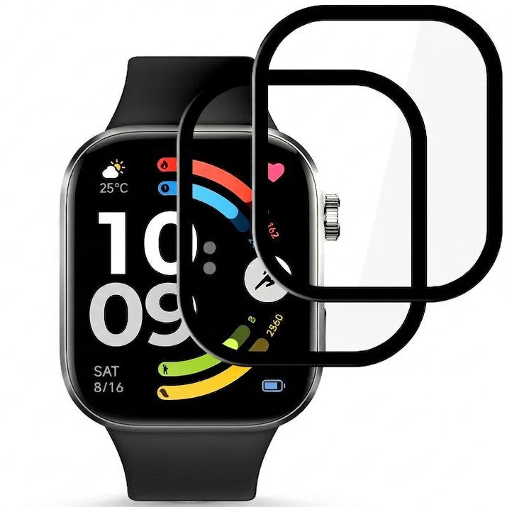 Hybridglas für Xiaomi Redmi Watch 6, 2 Stück, Tech-Protect Hybrid Fit Plus, Transparent mit Schwarzem Rand