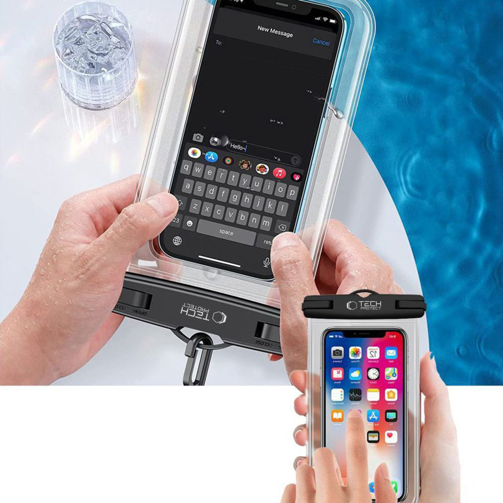 Wasserdichte Schutzhülle für Smartphone max. 6.9", Tech-Protect UWC7 Universal Waterproof Case, Schwarz und Orange