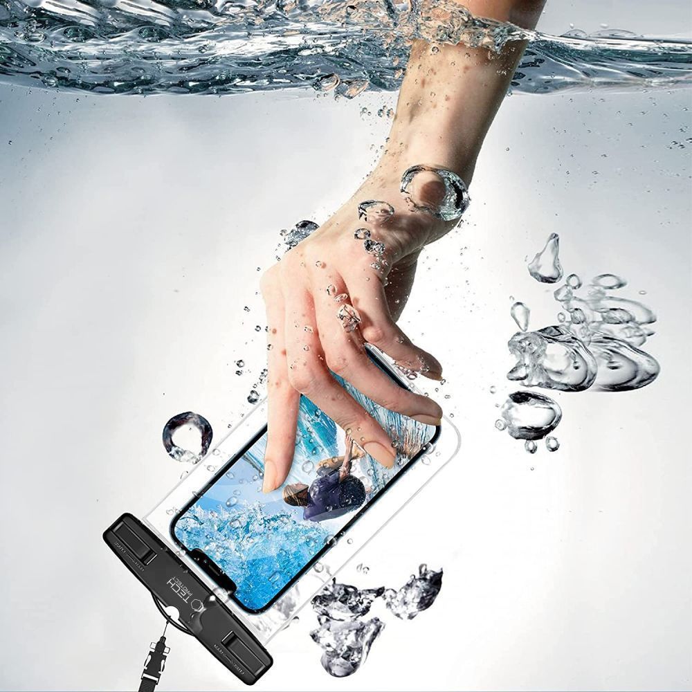 Wasserdichte Schutzhülle für Smartphone max. 6.9", Tech-Protect UWC7 Universal Waterproof Case, Schwarz und Orange