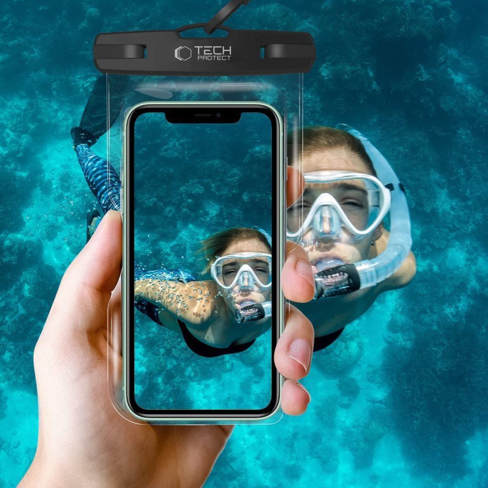 Wasserdichte Schutzhülle für Smartphone max. 6.9", Tech-Protect UWC7 Universal Waterproof Case, Schwarz und Orange