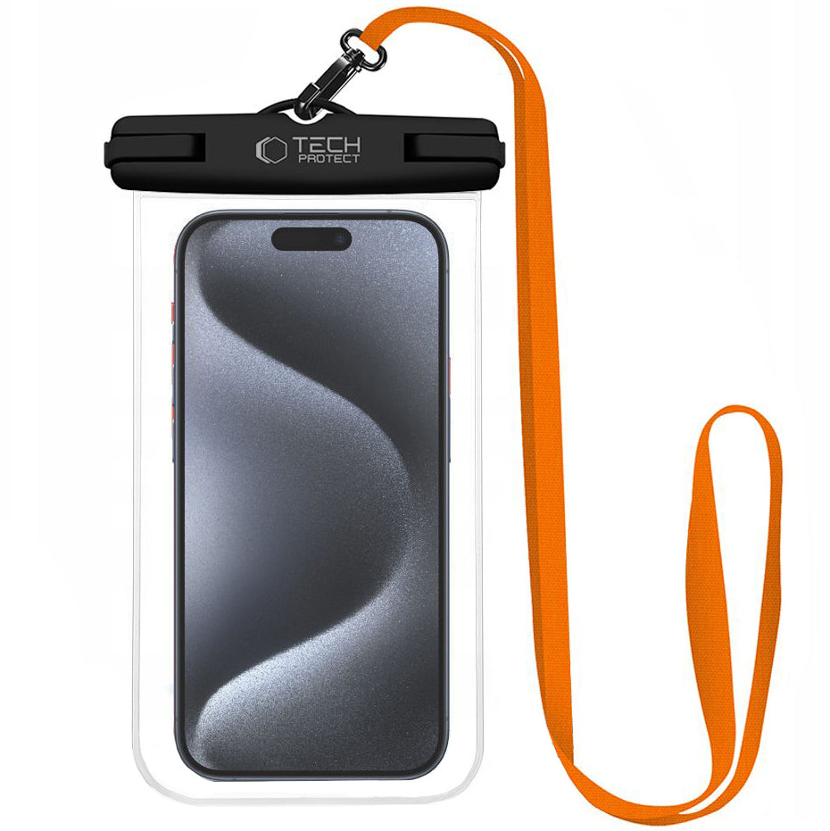 Wasserdichte Schutzhülle für Smartphone max. 6.9", Tech-Protect UWC7 Universal Waterproof Case, Schwarz und Orange