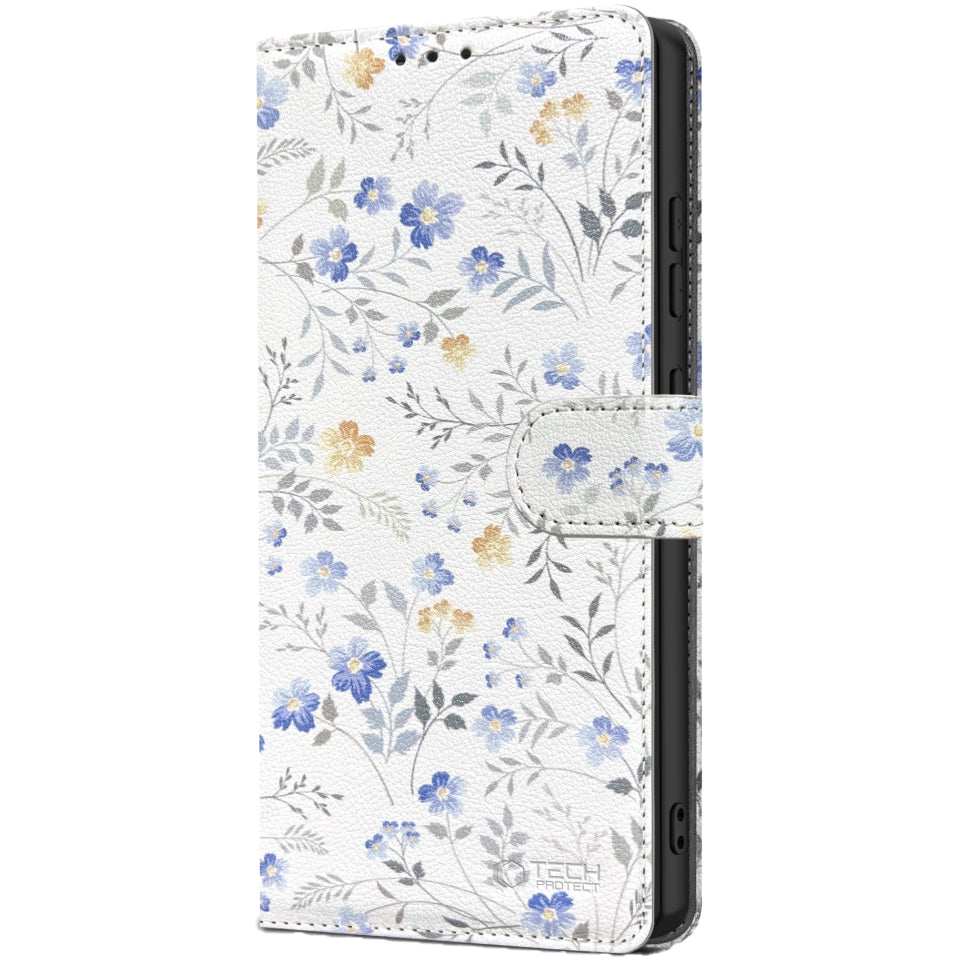 Handyhülle für Galaxy A56 5G, Tech-Protect Wallet, Weiß mit floralem Muster
