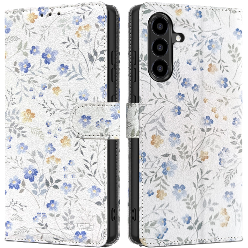 Handyhülle für Galaxy A56 5G, Tech-Protect Wallet, Weiß mit floralem Muster