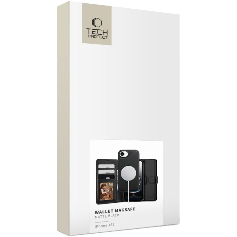 Handyhülle für iPhone 17e / 16e, Tech-Protect Wallet für MagSafe, Schwarz