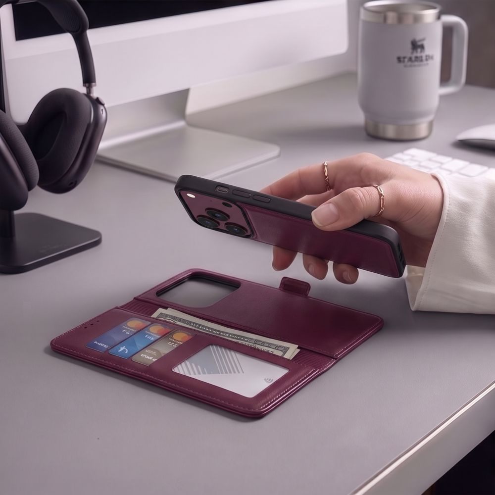 Handyhülle für iPhone 18 Pro / 17 Pro, Tech-Protect Wallet für MagSafe, Burgund