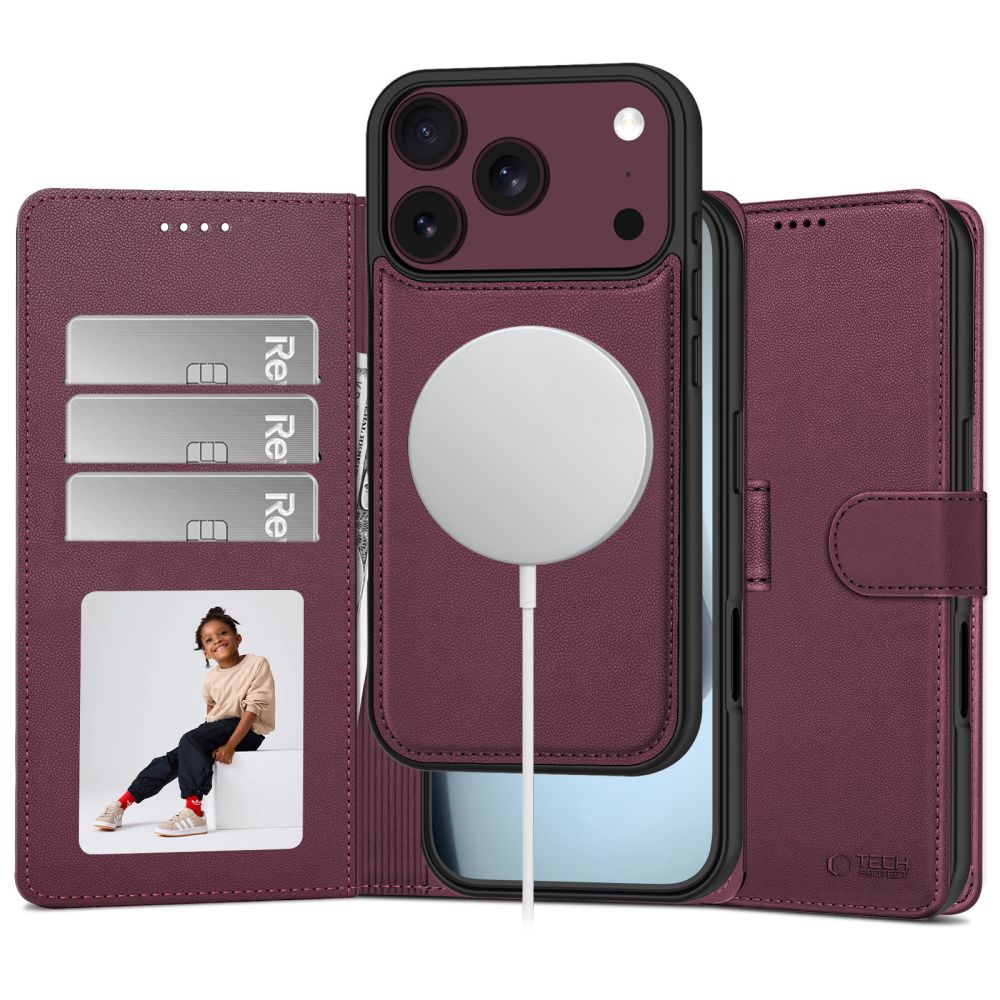 Handyhülle für iPhone 18 Pro Max / 17 Pro Max, Tech-Protect Wallet für MagSafe, Burgunderrot