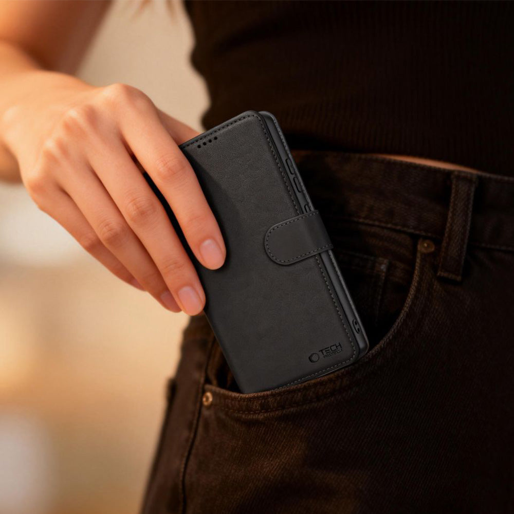 Handyhülle mit Klappe für Motorola Moto G77 5G / Moto G67 5G, Tech-Protect Wallet, Schwarz