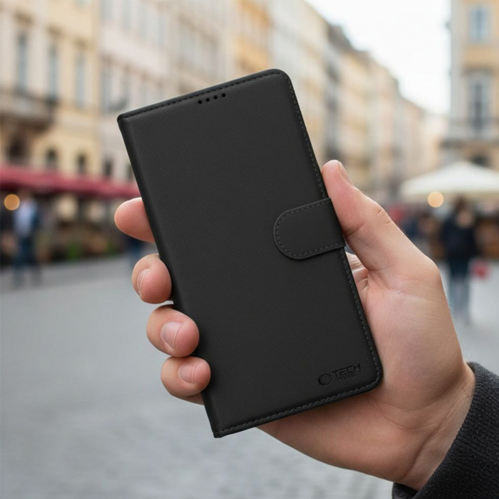 Handyhülle mit Klappe für Motorola Moto G77 5G / Moto G67 5G, Tech-Protect Wallet, Schwarz
