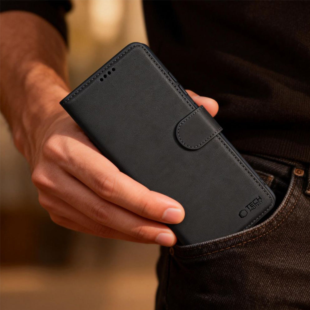 Handyhülle mit Klappe für Motorola Moto G77 5G / Moto G67 5G, Tech-Protect Wallet, Schwarz