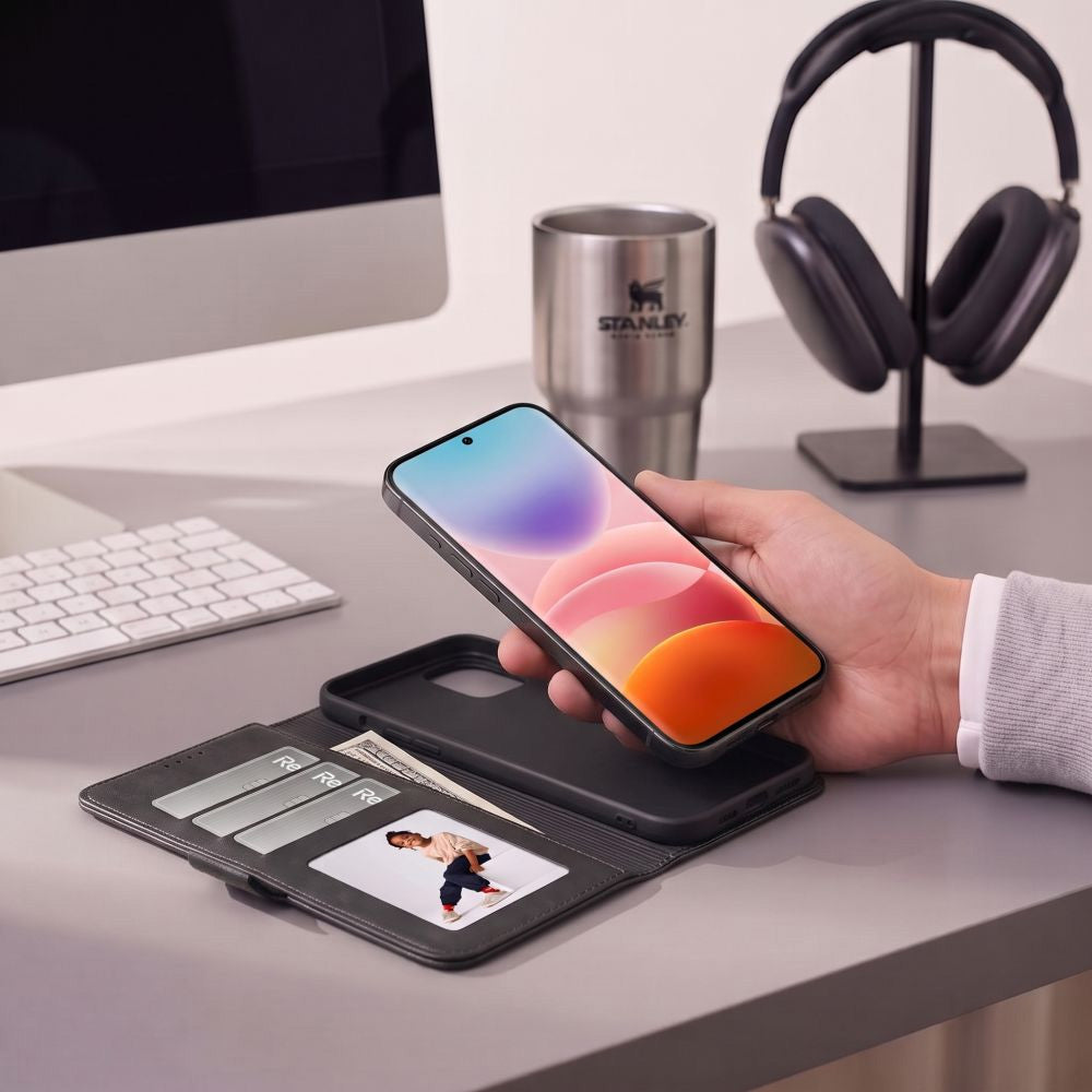 Handyhülle mit Klappe für Xiaomi Redmi 17 4G / 5G, Tech-Protect Wallet, Schwarz
