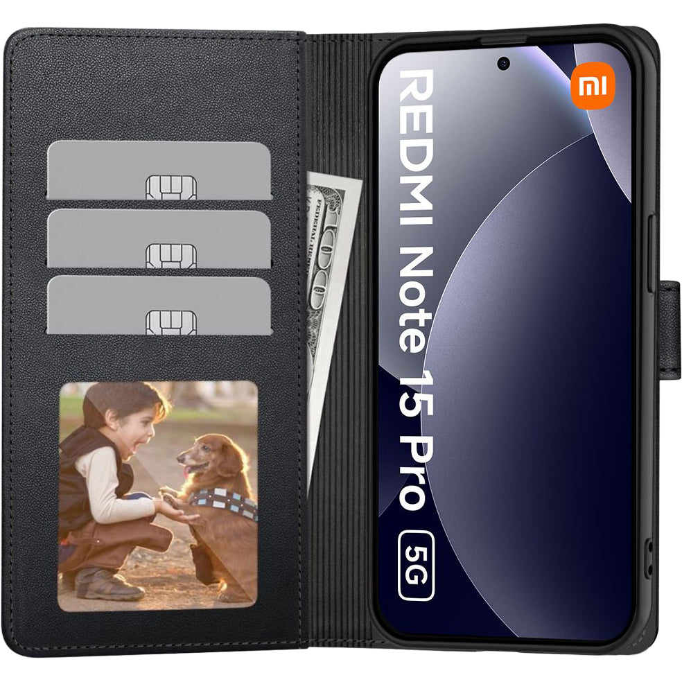 Handyhülle für Xiaomi Redmi Note 15 Pro 5G, Tech-Protect Wallet, Schwarz