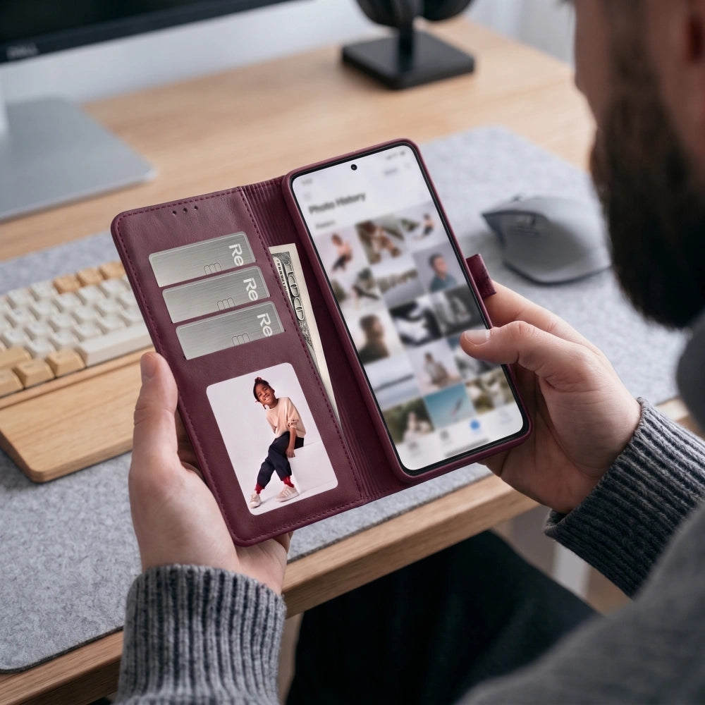 Handyhülle mit Klappe für Xiaomi Redmi Note 17 Pro Max 5G, Tech-Protect Wallet, Burgunderrot (7/7)
