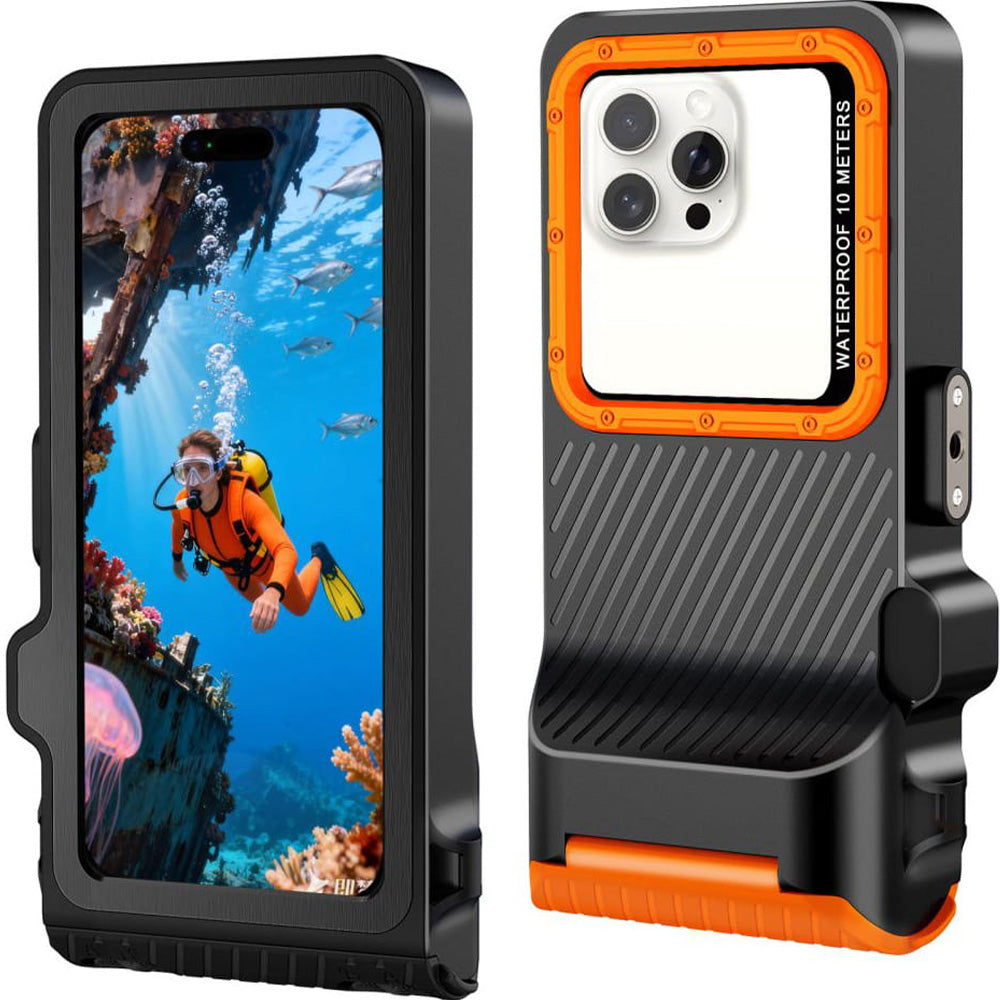 Wasserdichte Hülle für Smartphone 4,7-6,9", Tech-Protect IPX8 PRO Universal Diving Waterproof Case, Schwarz-Orange