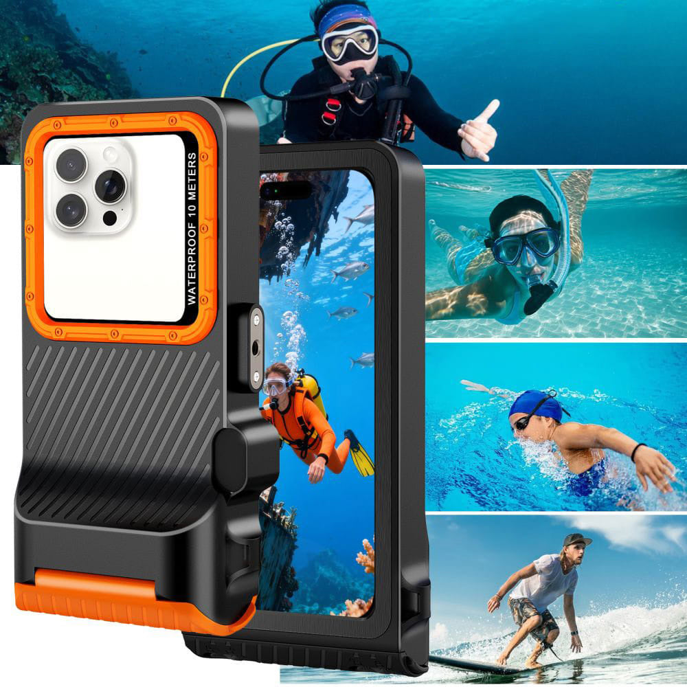 Wasserdichte Hülle für Smartphone 4,7-6,9", Tech-Protect IPX8 PRO Universal Diving Waterproof Case, Schwarz-Orange