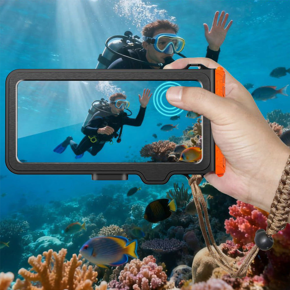 Wasserdichte Hülle für Smartphone 4,7-6,9", Tech-Protect IPX8 PRO Universal Diving Waterproof Case, Schwarz-Orange