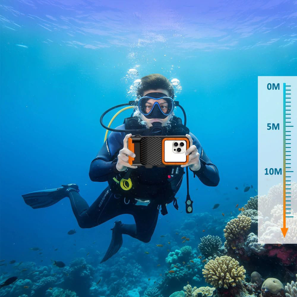 Wasserdichte Hülle für Smartphone 4,7-6,9", Tech-Protect IPX8 PRO Universal Diving Waterproof Case, Schwarz-Orange
