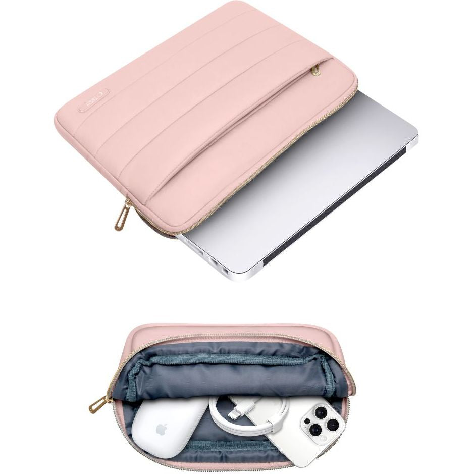Schutzhülle für Laptop 13" - 14" + kleine Zubehörtasche, Tech-Protect Puffy, Rosa