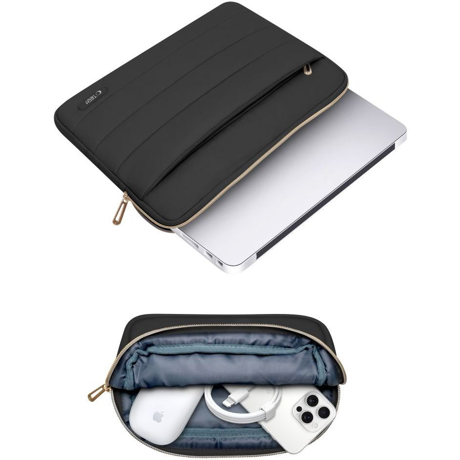 Schutzhülle für Laptop 15" - 16" + kleine Zubehörtasche, Tech-Protect Puffy, Schwarz