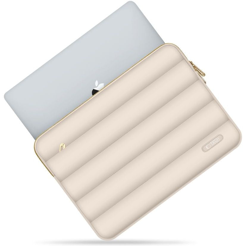Schutzhülle für Laptop 15" - 16" + kleine Zubehörtasche, Tech-Protect Puffy, Hellbeige