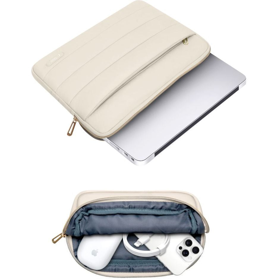 Schutzhülle für Laptop 15" - 16" + kleine Zubehörtasche, Tech-Protect Puffy, Hellbeige