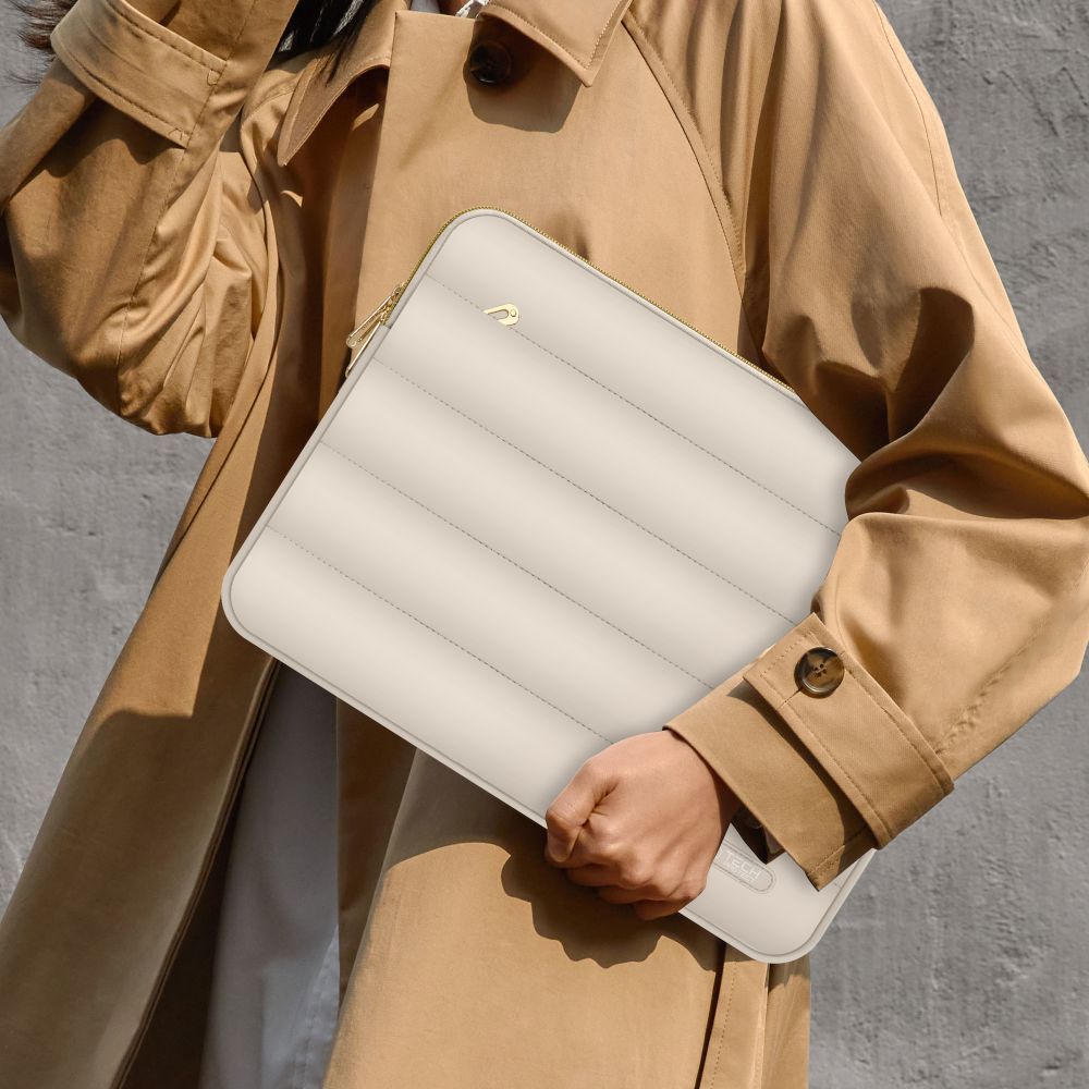 Schutzhülle für Laptop 15" - 16" + kleine Zubehörtasche, Tech-Protect Puffy, Hellbeige