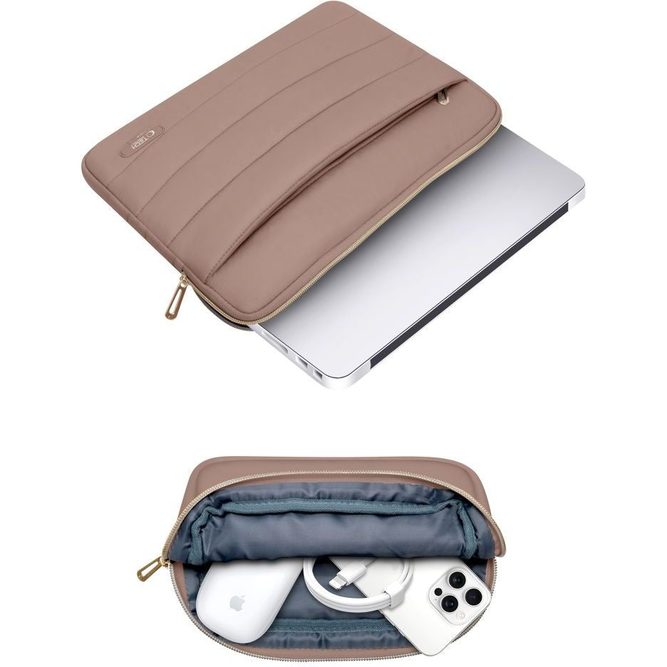 Schutzhülle für Laptop 15" - 16" + kleine Zubehörtasche, Tech-Protect Puffy, Braun
