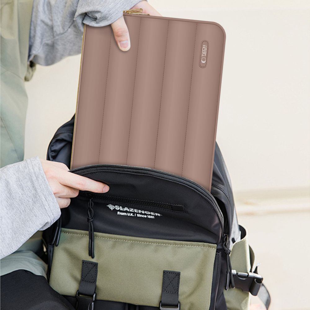 Schutzhülle für Laptop 15" - 16" + kleine Zubehörtasche, Tech-Protect Puffy, Braun