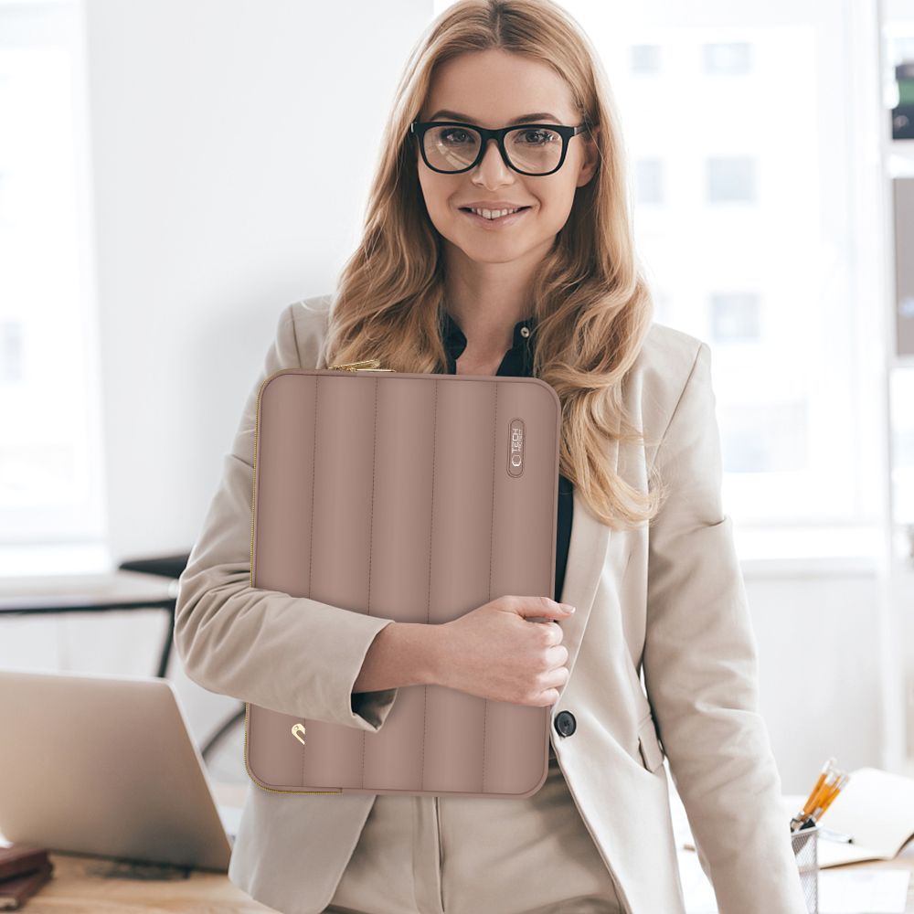 Schutzhülle für Laptop 15" - 16" + kleine Zubehörtasche, Tech-Protect Puffy, Braun