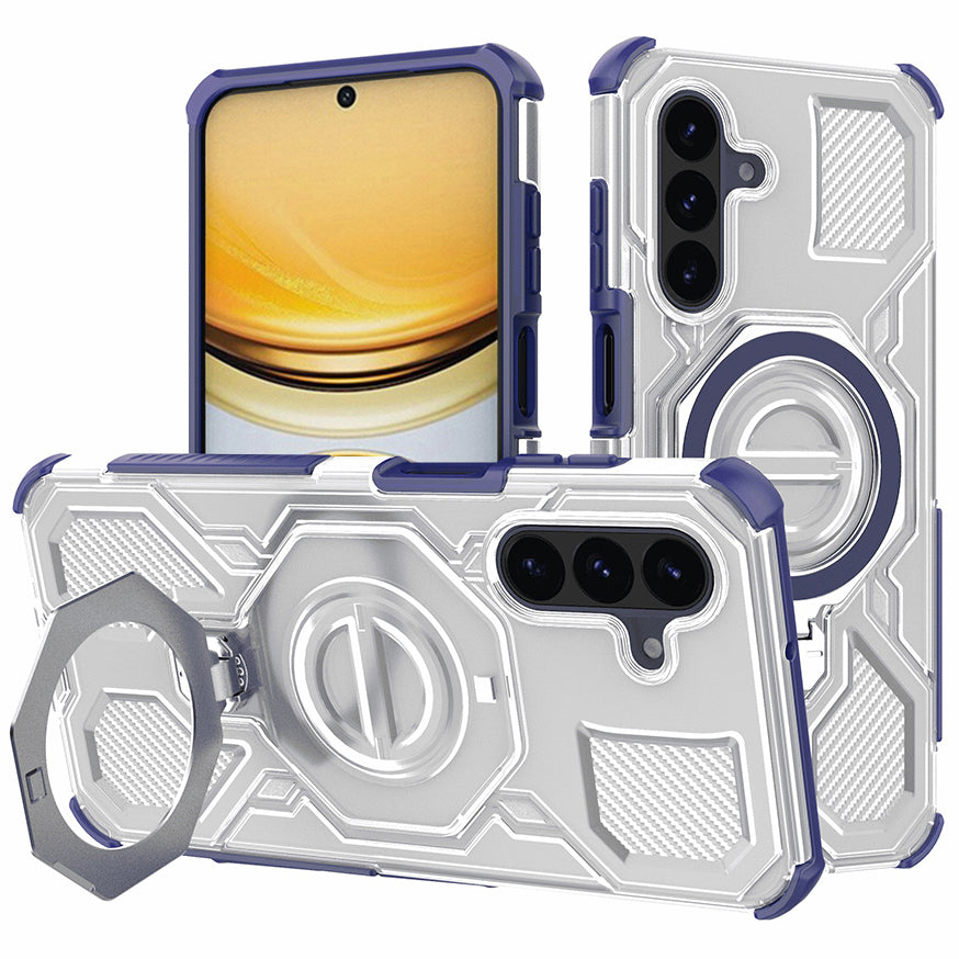Handyhülle mit Ring für Galaxy A57 5G, Techsuit Carbon Shield Pro, Transluzent mit Blau