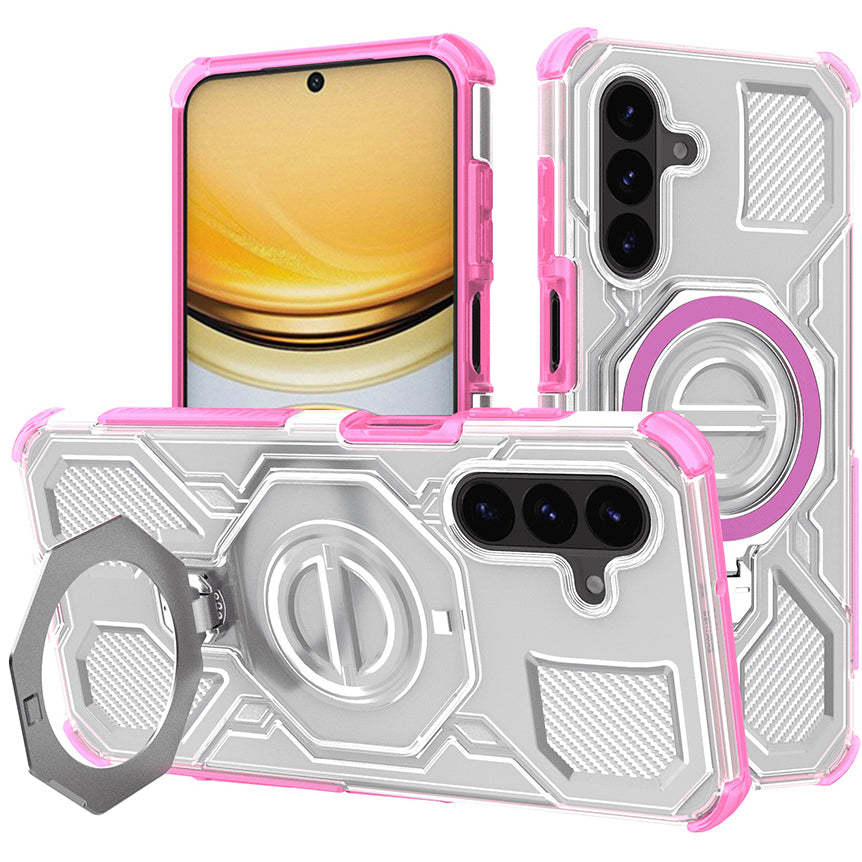 Handyhülle mit Ring für Galaxy A57 5G, Techsuit Carbon Shield Pro, Durchscheinend-Rosa
