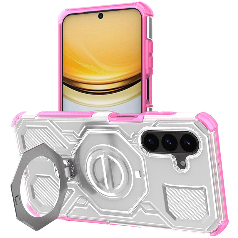 Handyhülle mit Ring für Galaxy A57 5G, Techsuit Carbon Shield Pro, Durchscheinend-Rosa