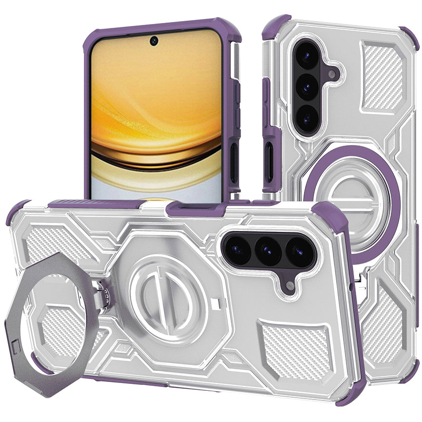 Handyhülle mit Ring für Galaxy A57 5G, Techsuit Carbon Shield Pro, Transluzent mit Violett