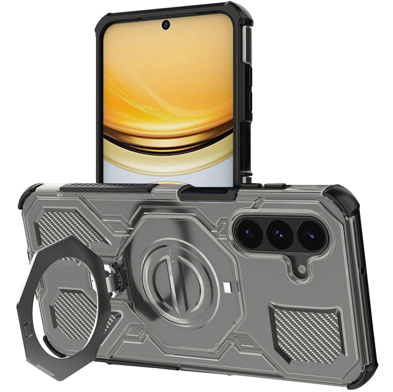 Handyhülle mit Ring für Galaxy A57 5G, Techsuit Carbon Shield Pro, Durchscheinend mit schwarzen Rahmen