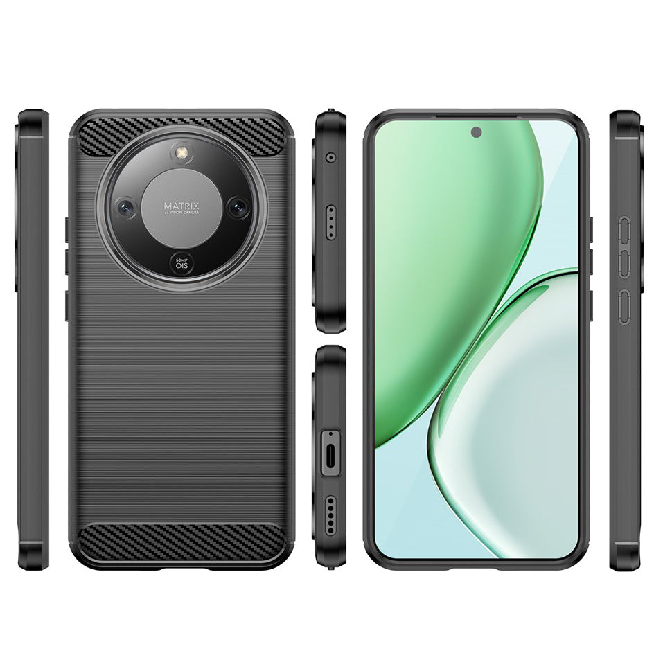 Handyhülle für Honor Magic8 Lite, Techsuit Carbon Silicone, Schwarz