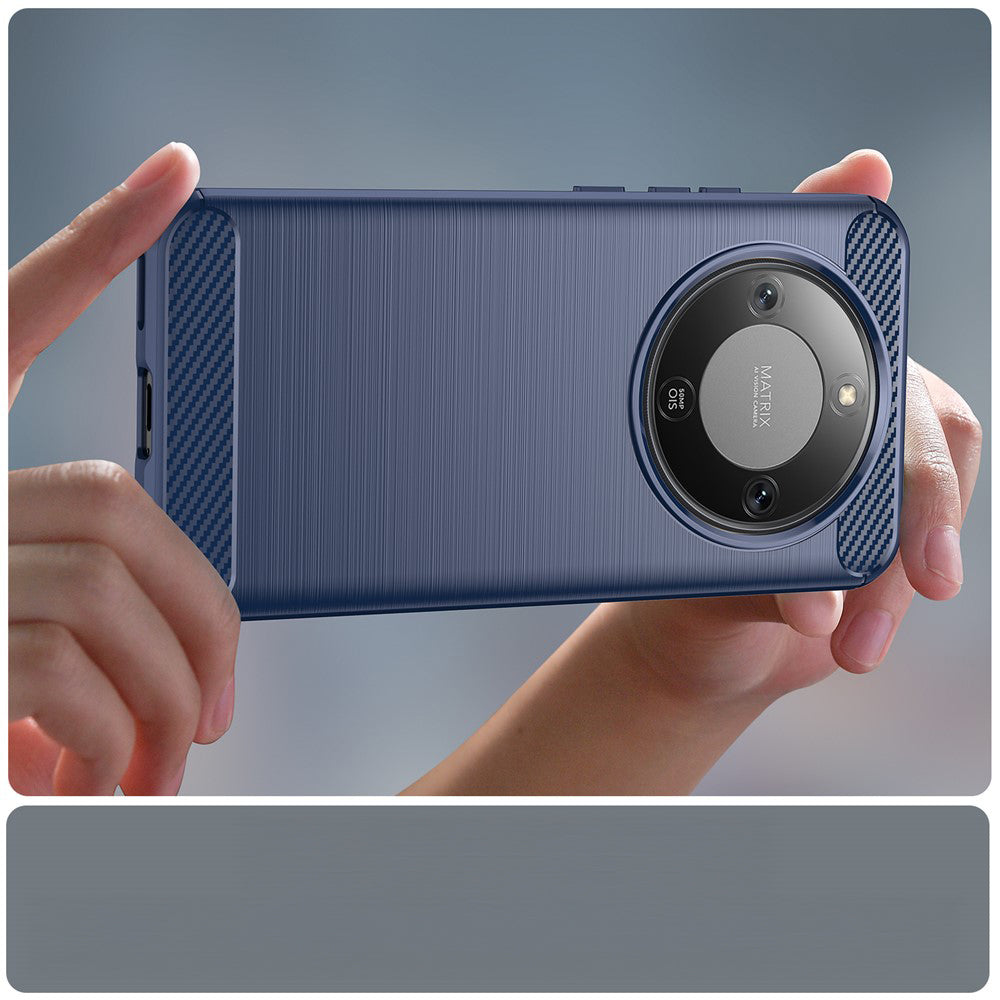 Handyhülle für Honor Magic8 Lite, Techsuit Carbon Silicone, Dunkelblau