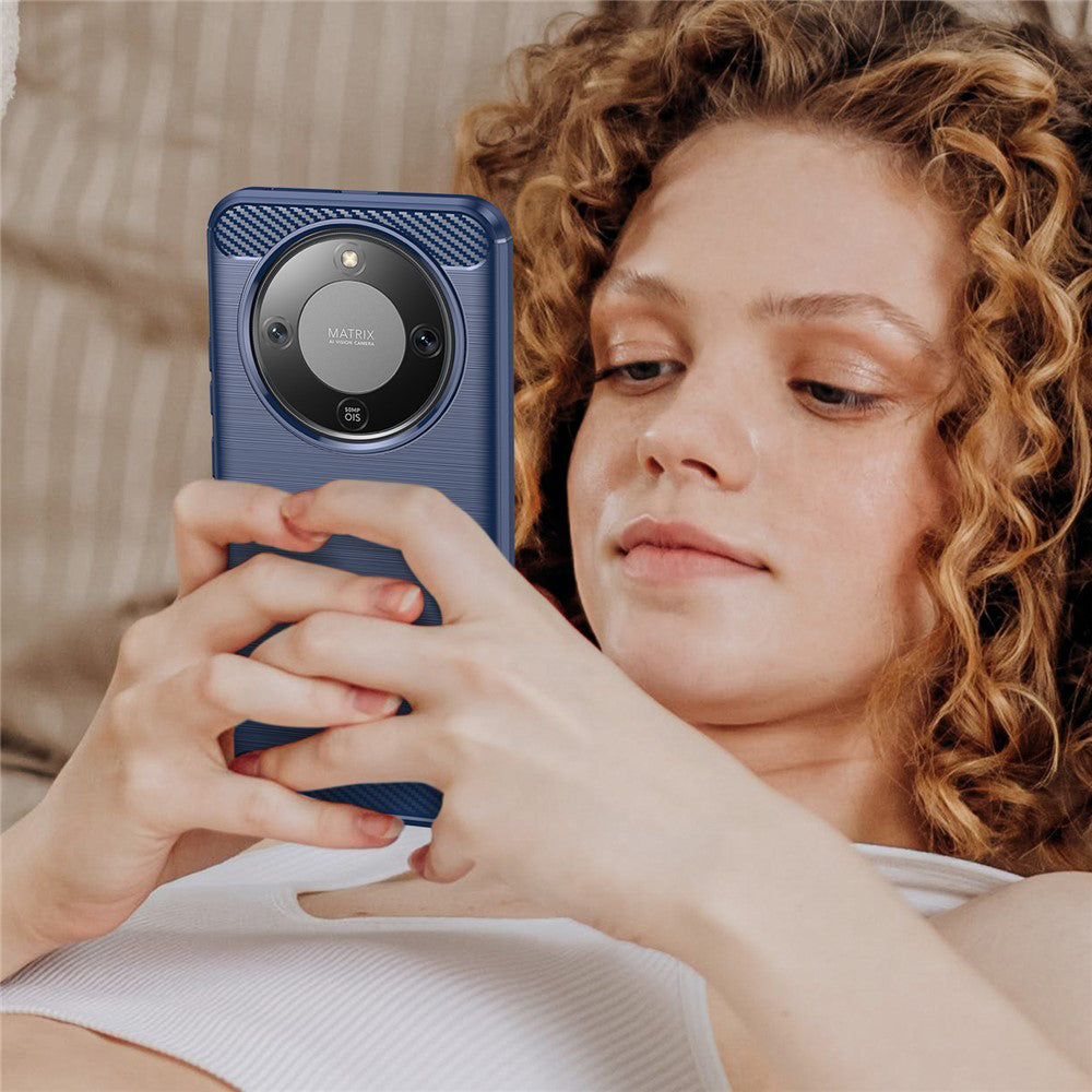 Handyhülle für Honor Magic8 Lite, Techsuit Carbon Silicone, Dunkelblau