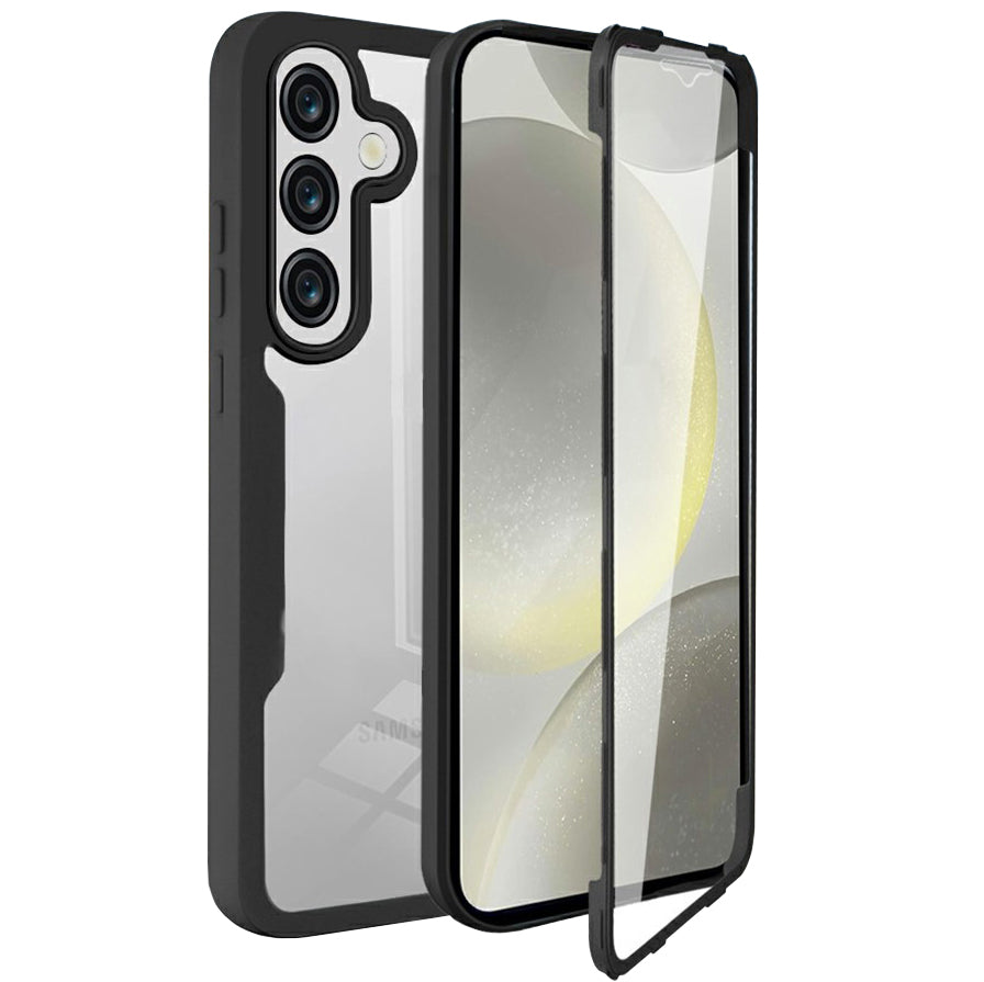 Handyhülle 360° mit Displayschutz für Galaxy A57 5G, Techsuit ColorVerse, Transparent mit schwarzen Rahmen