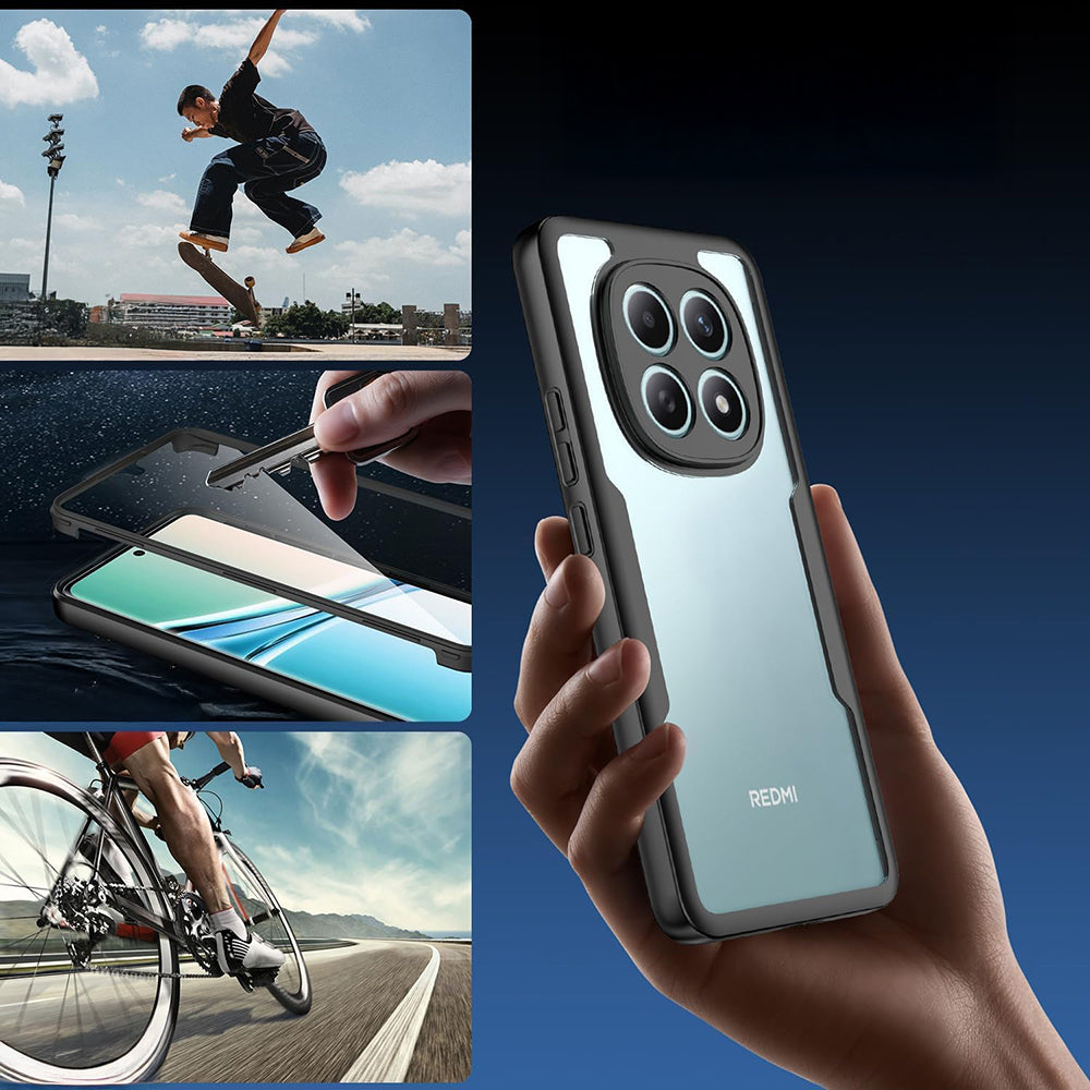 Handyhülle 360° mit Displayschutz für Xiaomi Redmi Note 15 5G / POCO M8 5G, Techsuit ColorVerse, Transparent mit schwarzen Rahmen