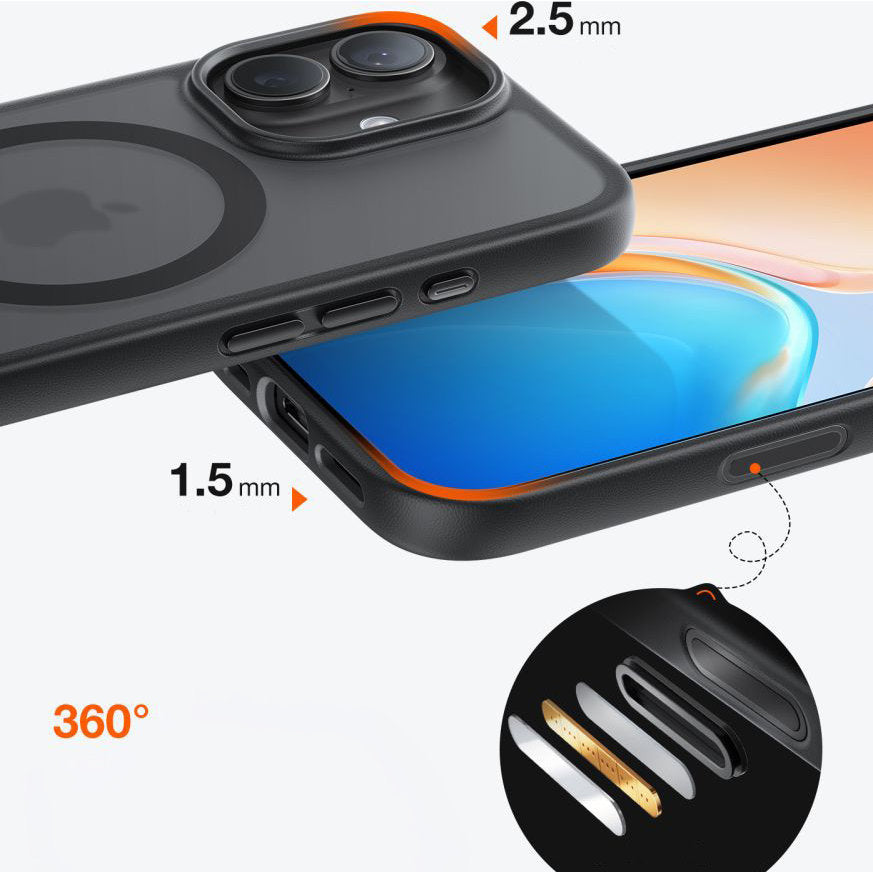 Handyhülle für iPhone 17, Torras Guardian-Mag mit MagSafe, Durchscheinend mit schwarzen Rahmen