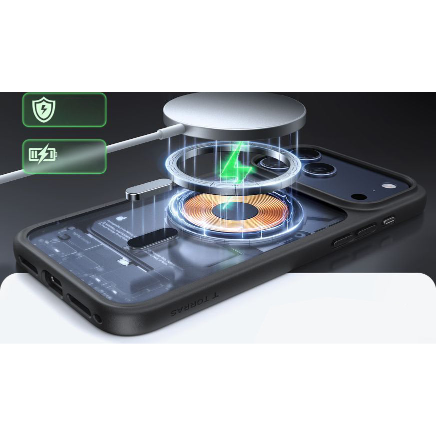 Handyhülle für iPhone 17 Pro Max, Torras Guardian-Mag mit MagSafe, Durchscheinend mit schwarzen Rahmen