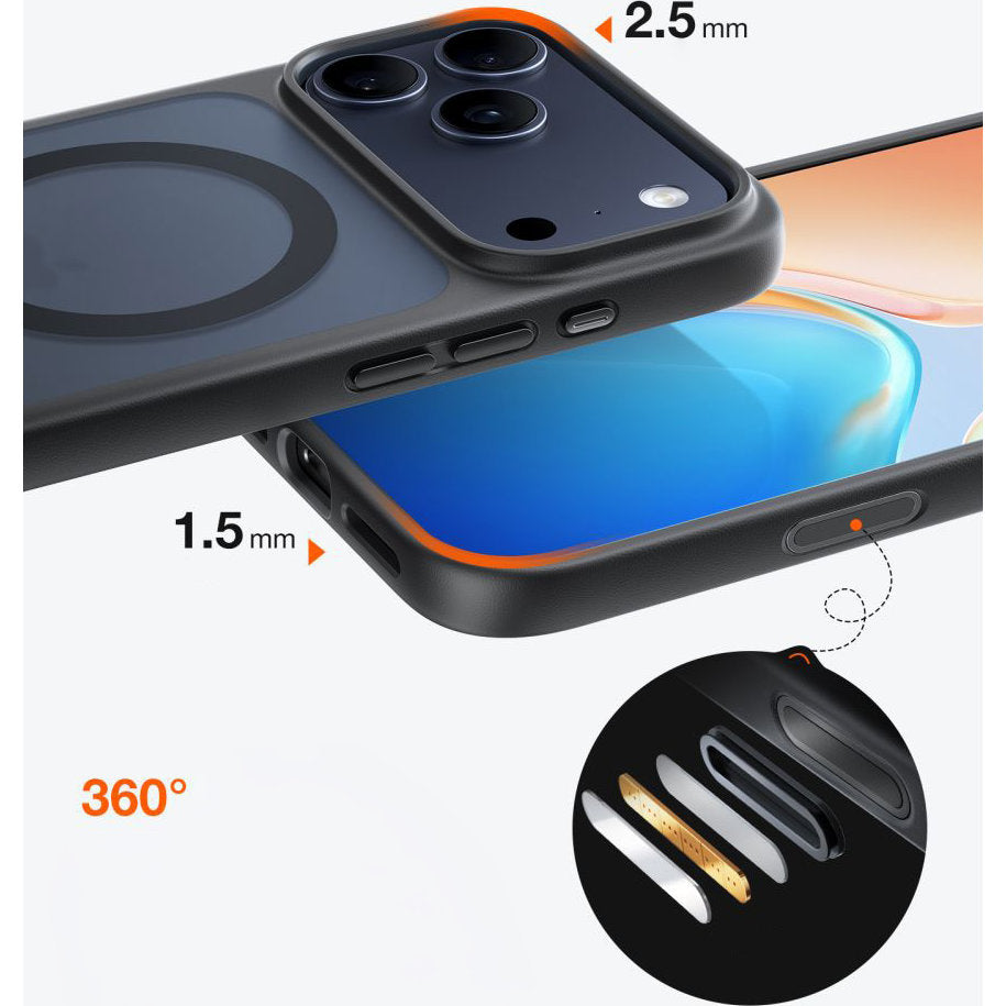 Handyhülle für iPhone 17 Pro Max, Torras Guardian-Mag mit MagSafe, Durchscheinend mit schwarzen Rahmen