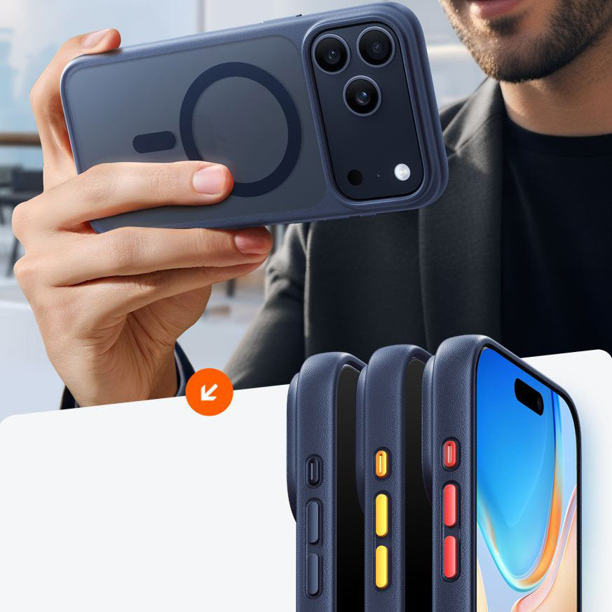 Handyhülle für iPhone 17 Pro, Torras Guardian-Mag mit MagSafe, Durchscheinend mit dunkelblauem  Rahmen