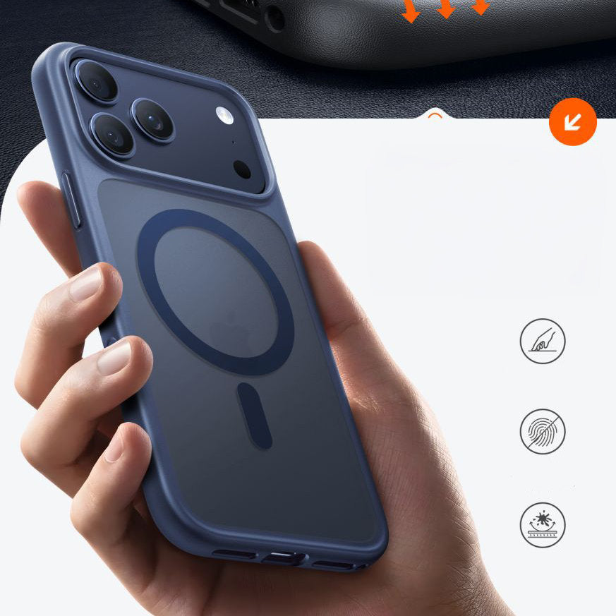 Handyhülle für iPhone 17 Pro, Torras Guardian-Mag mit MagSafe, Durchscheinend mit dunkelblauem  Rahmen