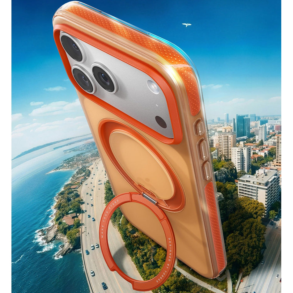 Handyhülle für iPhone 17 Pro Max, Torras Ostand O3 Hue mit MagSafe, Transluzent-Orange